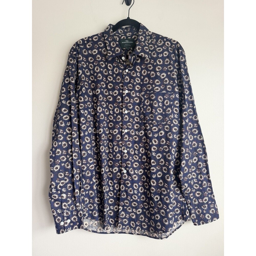 Rodd & Gunn Shirt Mens L Large Blue Floral Sunflower Long Sleeve Button Up Italy